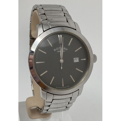 1169 - A men's Stainless steel strap wristwatch by Rotary. Grey face with silver tone hour markers and hand... 