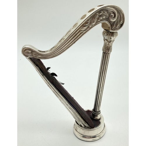 1183 - An Edwardian silver novelty hat pin stand in the form of a harp, by Sampson Mordan & Co. Hallmarked ...