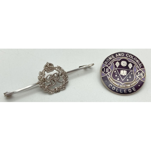 1195 - A sterling silver Royal Engineers GR sweetheart brooch together with a silver and enamel Home & Colo... 