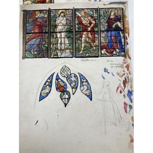 1354 - A collection of pencil & watercolour sketches on paper from TW Camm Stained glass Art studios, Smeth... 