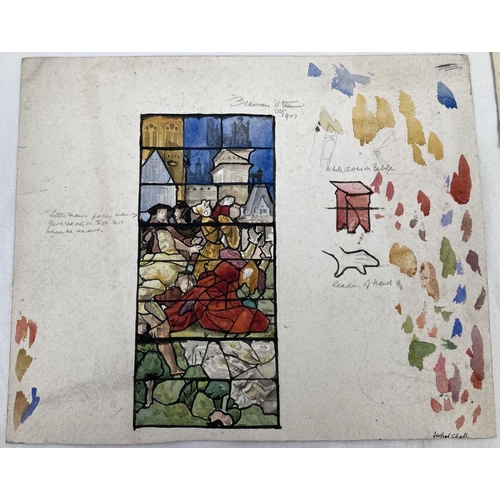 1354 - A collection of pencil & watercolour sketches on paper from TW Camm Stained glass Art studios, Smeth... 