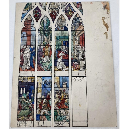 1354 - A collection of pencil & watercolour sketches on paper from TW Camm Stained glass Art studios, Smeth... 