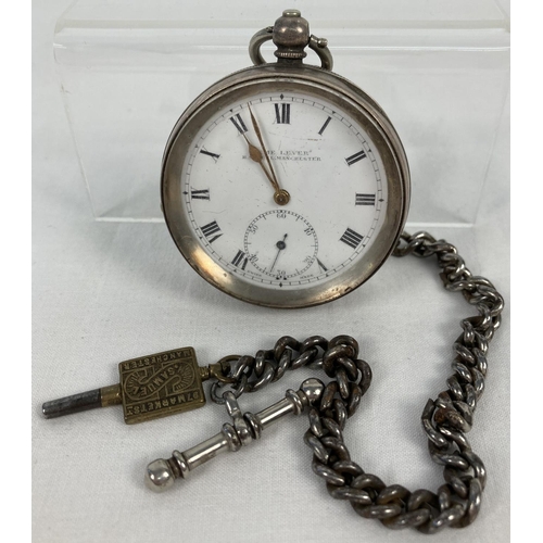 1176 - An antique silver and enamel H. Samuel Manchester Acme Lever pocket watch with jewelled movement. Co... 