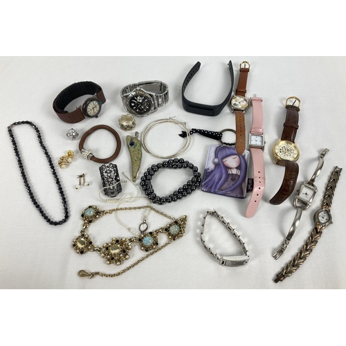 1085 - A collection of assorted costume jewellery and watches. To include Sekonda & Lorus, earrings, pendan... 