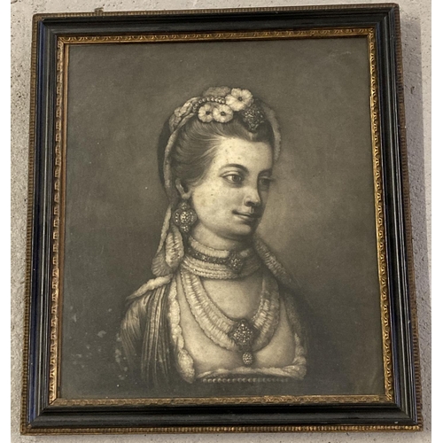 1373 - An 18th century mezzotint portrait, cut down into frame. In ebonised and gilt wooden frame. Frame si... 