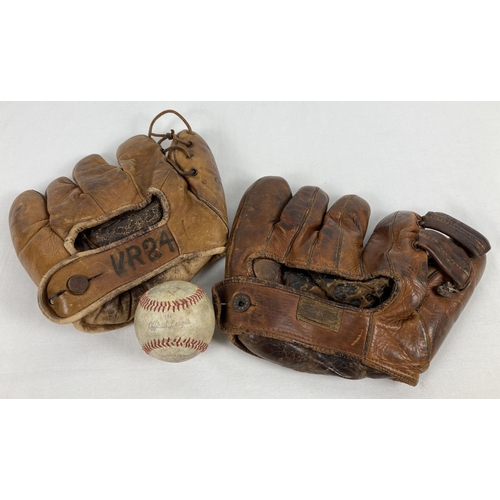 1365 - 2 vintage leather baseball gloves, one marked 