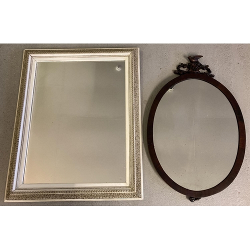 1402 - 2 large vintage decorative wall hanging mirrors. A square shaped mirror with carved floral design to... 