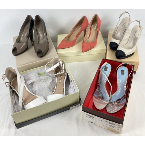 17 - 5 pairs of branded women's shoes and sandles. Taupe and black peephole shoes by Jaeger size 39, cora... 