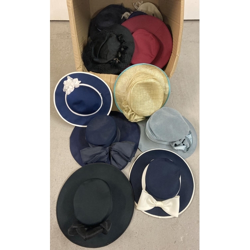 40 - A large box of assorted vintage womens wide brimmed occasion hats. To include: Jacques Vert, Jaeger ... 