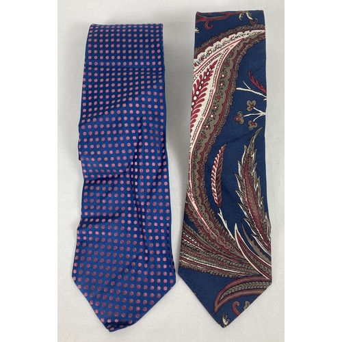 44 - 2 men's designer branded silk ties. An Yves Saint Laurent YSL patterned tie together with Charvet bl... 