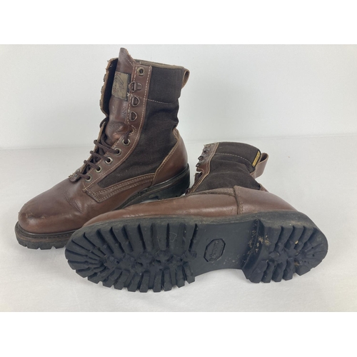 48 - A pair of men's worn Armani Jeans brown leather and nylon lace up ankle boots. Size 8. Some scuffing... 