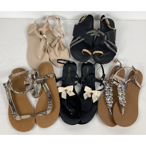 55 - 5 pairs of new & worn women's flat sandals. To include: Carvela by Kurt Geiger, Fit Flop and Miss KG... 
