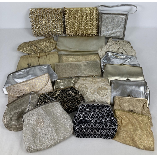 59 - A box of 21 assorted vintage evening, clutch & shoulder bags in metallic tones.