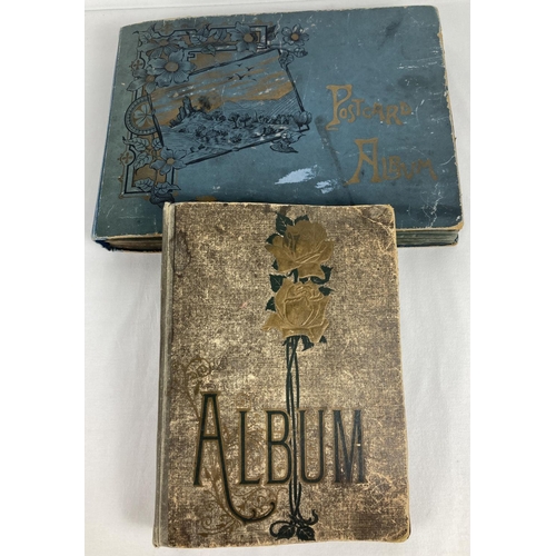 264 - 2 Edwardian postcard albums with gilt detailed fronts, containing a quantity of assorted period post... 