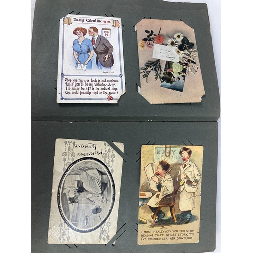 264 - 2 Edwardian postcard albums with gilt detailed fronts, containing a quantity of assorted period post... 