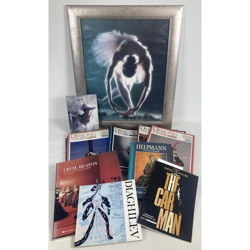 173 - A collection of Ballet related items. To include a framed print of a dancer, copies of Dancing Times... 