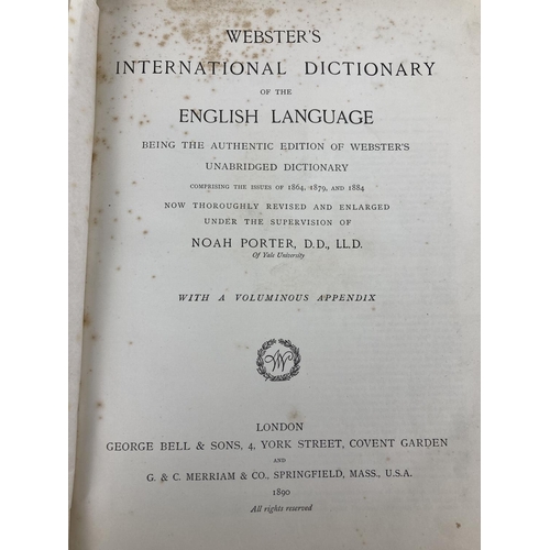 129 - 1890 leather bound Webster's International Dictionary of the English Language. Printed by William Cl... 