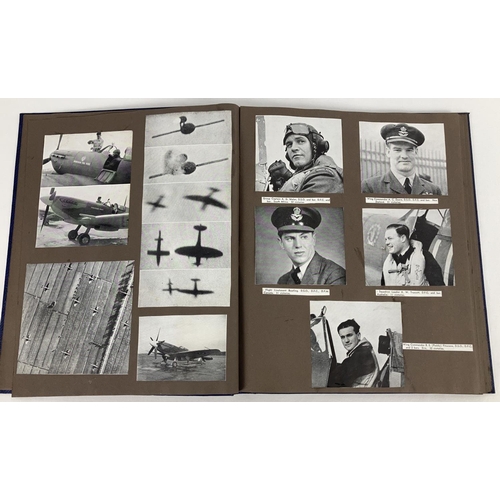 190 - A vintage scrap book with ship detail to front containing collection of black and white images of WW... 