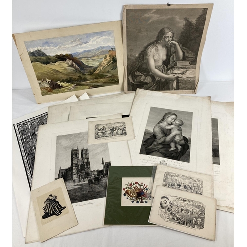 191 - A collection of vintage prints and etchings to include classic and religious subjects. Largest appro... 