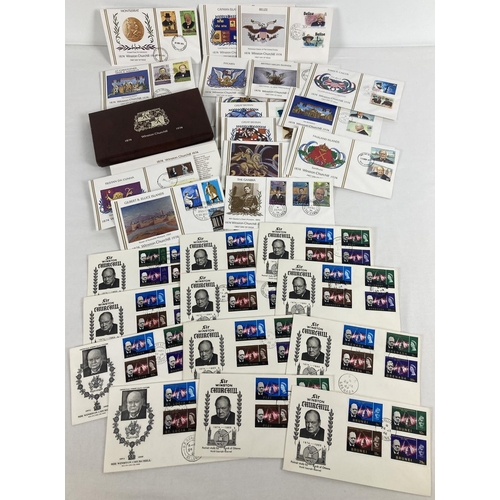 74 - A collection of vintage Winston Churchill commemorative first day covers. A boxed 1974 centenary col... 