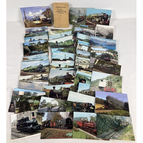 278 - A collection of modern railway and train postcards together with a vintage copy of The Observer's Bo... 