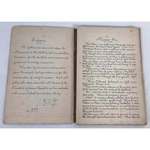 202 - A copied handwritten edition of 'The Numerals of Scripture' by E. C. P, dated 1880. Approx. 18.5 x 1... 