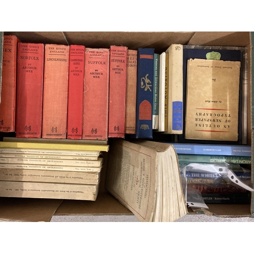 136 - A box of assorted vintage books to include several The King's England county books, Proceedings from... 