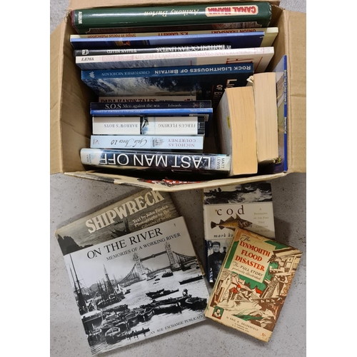 142 - A box of assorted naval and shipping related books.