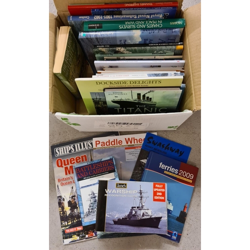 143 - A box of assorted shipping books relating to ferries, paddle steamers and coastal shipping.