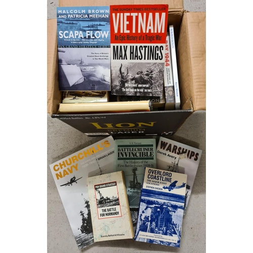 144 - A box of assorted books relating to wars, to include fiction & non-fiction.