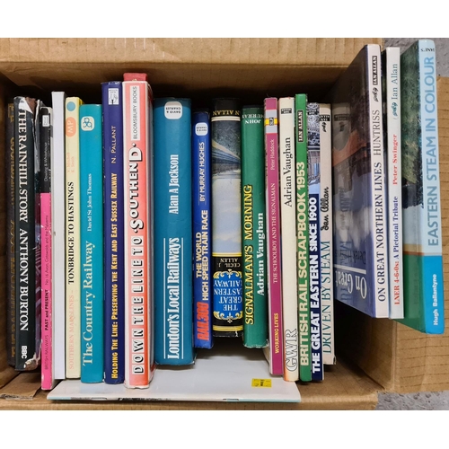 107 - A box of assorted books relating to trains and railway.