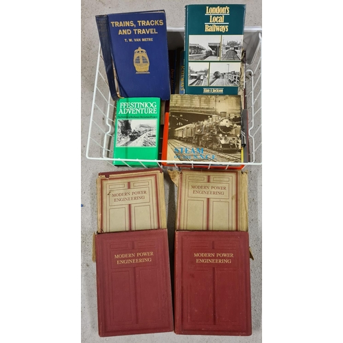 111 - A box of assorted vintage railway books, to include 4 volumes of Modern Power Engineering.