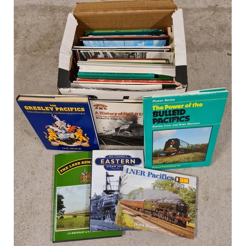 115 - A box of mostly hardback books relating to railway and steam locomotives.