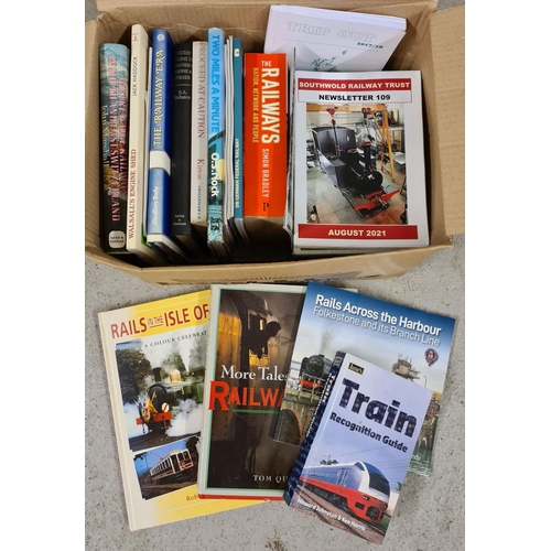 117 - A box of books and leaflets relating to trains and railways. To include Southwold Railway Trust.