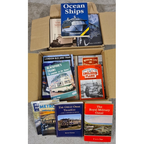 118 - 2 boxes of books relating to ships, trams and canals.