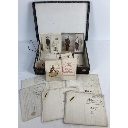 256 - A collection of assorted vintage ephemera to include Georgian indentures. Lot also includes: greetin... 