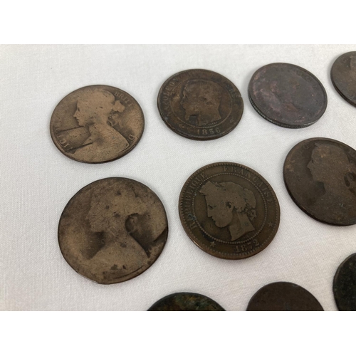 1224 - A small collection of antique coins in varying conditions. To include: Charles II copper Bawbee, Geo... 