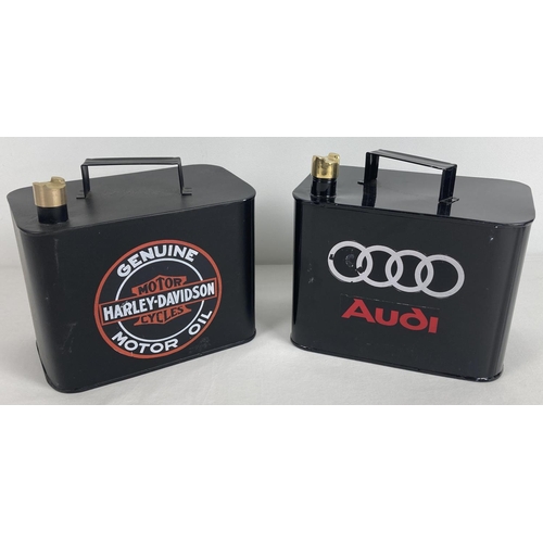 1235 - 2 small modern metal fuel cans with brass screw top lids. Gloss finish with Audi decals and a matt f... 