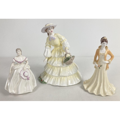 1265 - 3 Coalport ceramic figurines. Strawberry Fayre from The Ladies of Fashion range in yellow colourway ... 