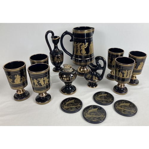 1269 - A collection of vintage Greek ceramic items with 24ct gold classical design overlay. To include a st... 