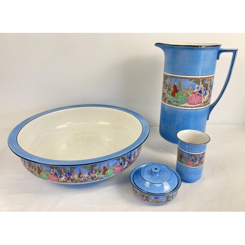 1271 - A vintage 5 piece ceramic bathroom set decorated with 18th century court scenes. Comprising: wash bo... 