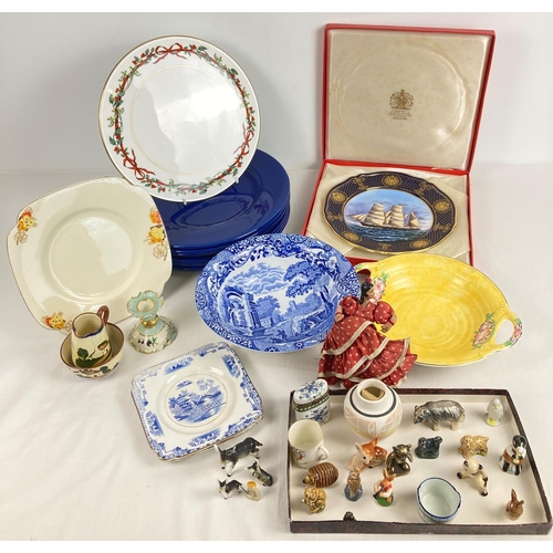 1274 - A box of assorted vintage and modern ceramics. To include: a set of 6 Niderviller, French pottery 12... 