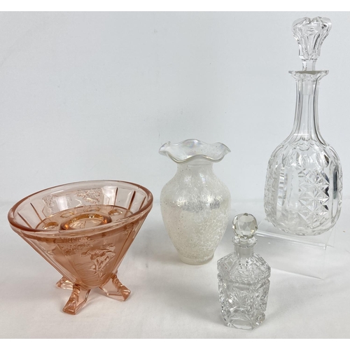 1298 - A small collection of antique & vintage glass to include cut glass decanter & stopper. Lot also incl... 