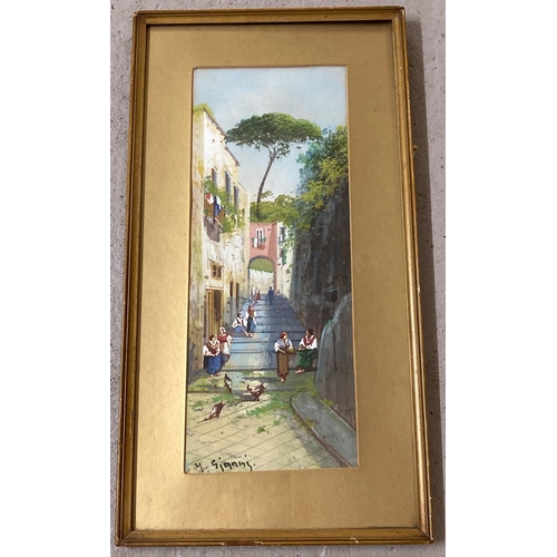 1393 - Y. Gianni - Victorian watercolour of an Italian street scene, signed. In gilt frame and mount. Frame... 