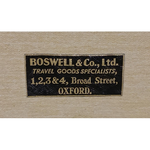 1437 - A vintage Boswell & Co, Oxford, canvas covered travelleing trunk. With light wood banding, leather h... 