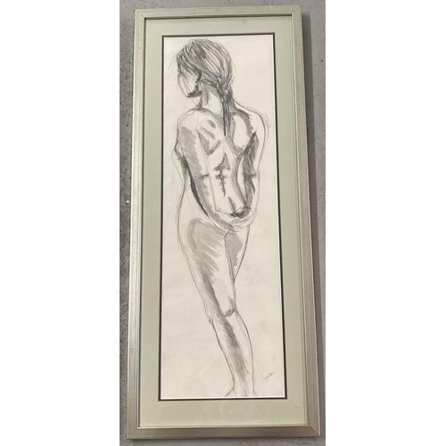 1395 - A framed and glazed nude pencil & watercolour sketch, with indistinct signature to lower right. Fram... 