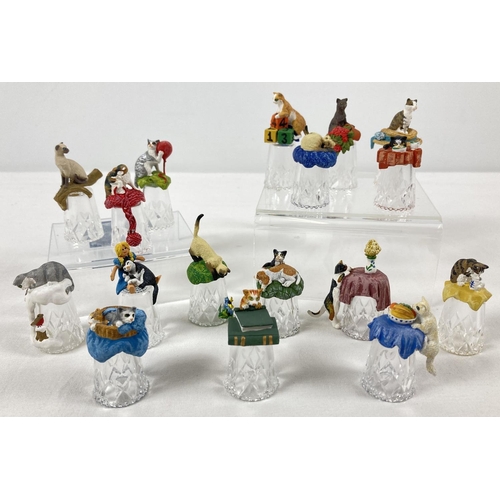 1300 - The Kitten Thimbles - 17 limited edition collectors thimbles from Mayfair Editions. Cut glass thimbl... 