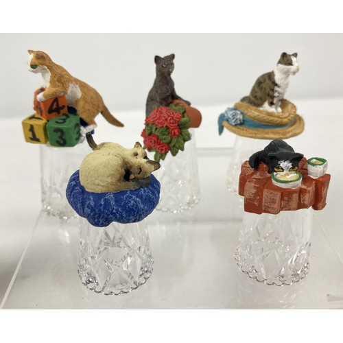 1300 - The Kitten Thimbles - 17 limited edition collectors thimbles from Mayfair Editions. Cut glass thimbl... 