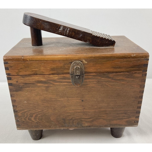 1356 - A vintage wooden shoe shine box complete with brushes and tins of polish.