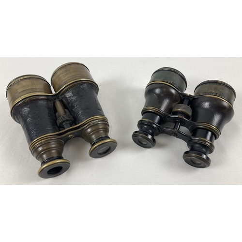 1334 - 2 pairs of antique brass and leather bound binoculars to include a pair of John Browning Panergetic ... 